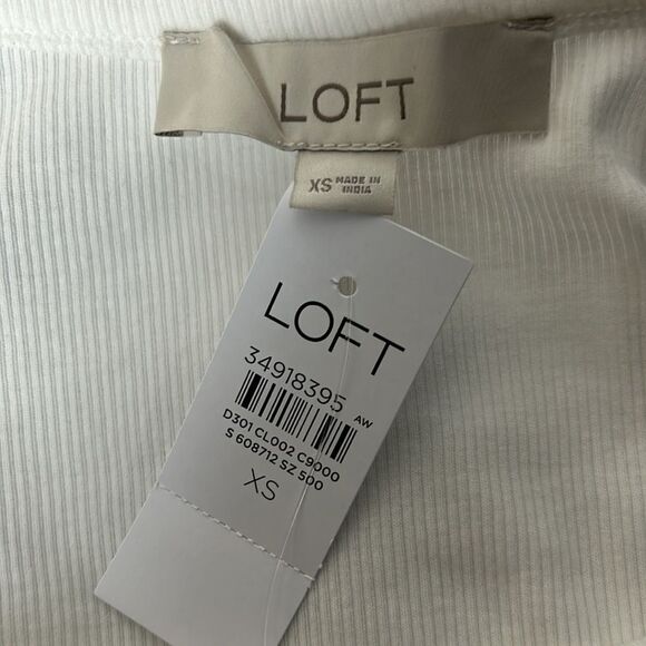 New LOFT Ann Taylor size XS ribbed embroidered eyelet ruffle sleeve NWT - Picture 4 of 8